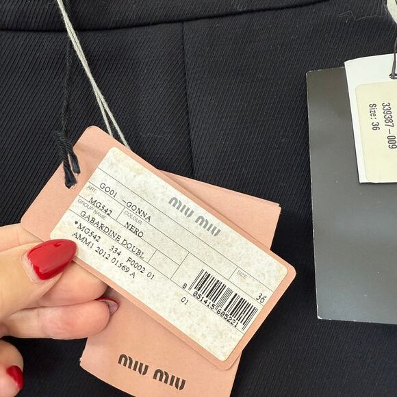 MIU MIU Black Flared Mini Skirt Gabardine Cotton Italy Size 36 Mod Retro NWT - Picture 3 of 8